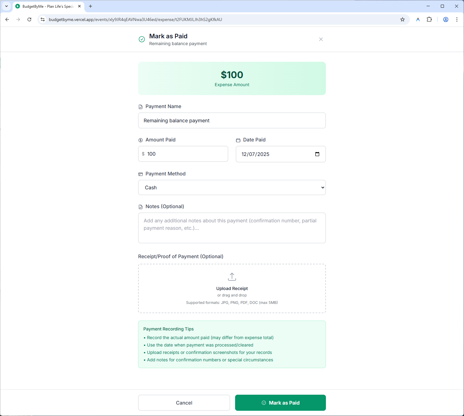 Payment Tracking - Monitor vendor payments and deposits